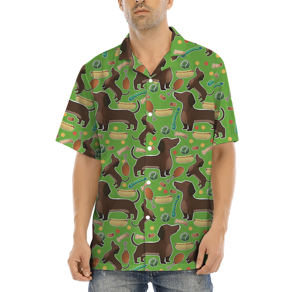 Funny Dachshund Green Aloha Shirt - variant image 1