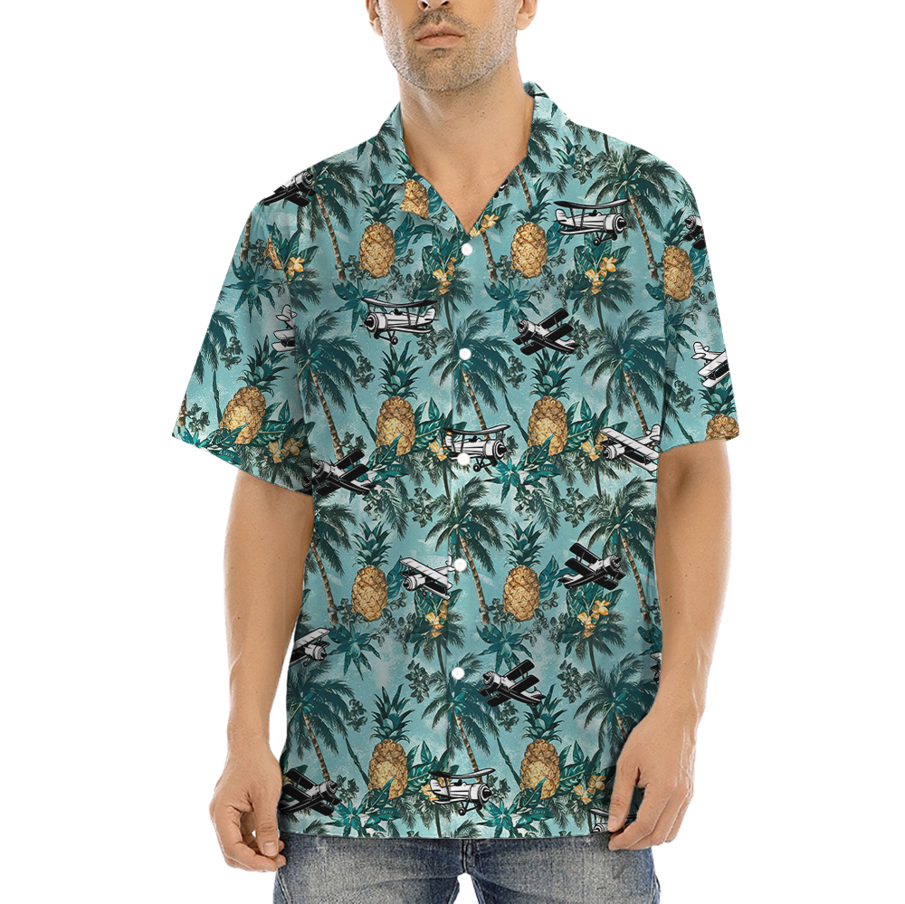 Classic Pineapple Aircraft Green Hawaiian Shirt - variant image 1