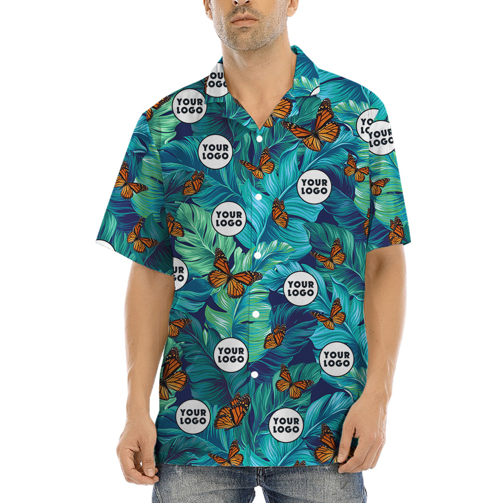 Tropical Butterflies Print Hawaiian Shirt Custom Logo - variant image 1