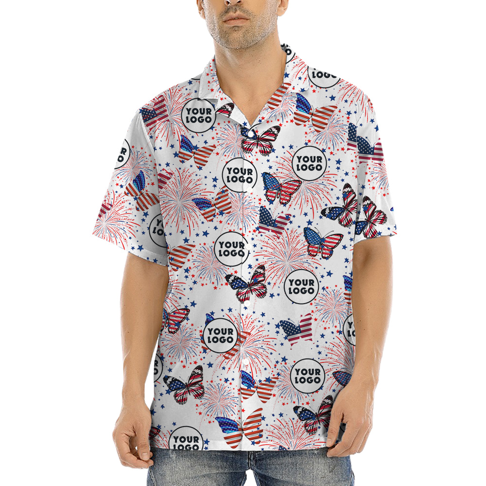 Butterflies American Flag Print Hawaiian Shirt Company Logo - variant image 1