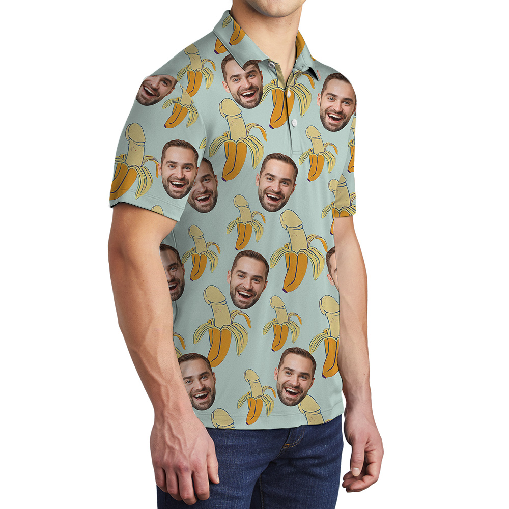 Funny Cock Banana Theme Polo Golf Shirt Custom Face