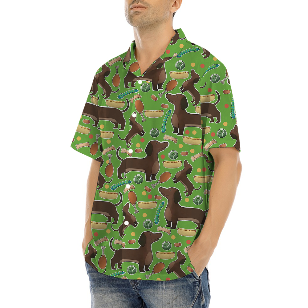 Funny Dachshund Green Aloha Shirt