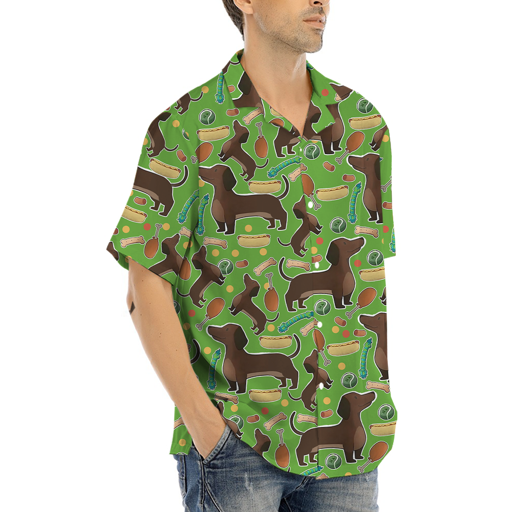 Funny Dachshund Green Aloha Shirt