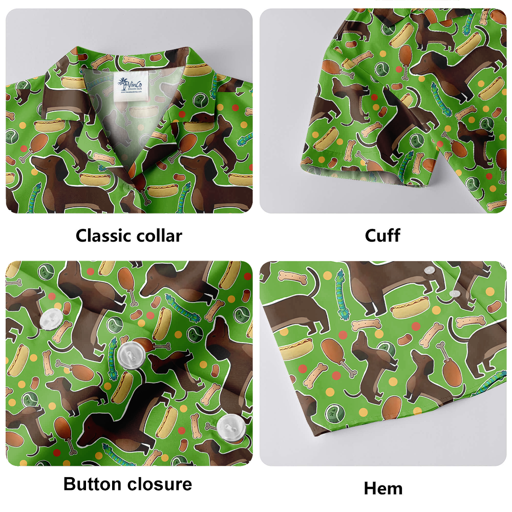 Funny Dachshund Green Aloha Shirt