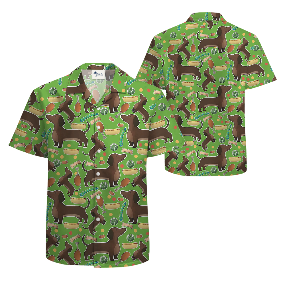 Funny Dachshund Green Aloha Shirt