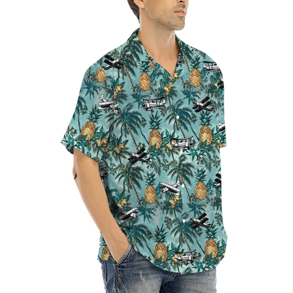 Classic Pineapple Aircraft Green Hawaiian Shirt