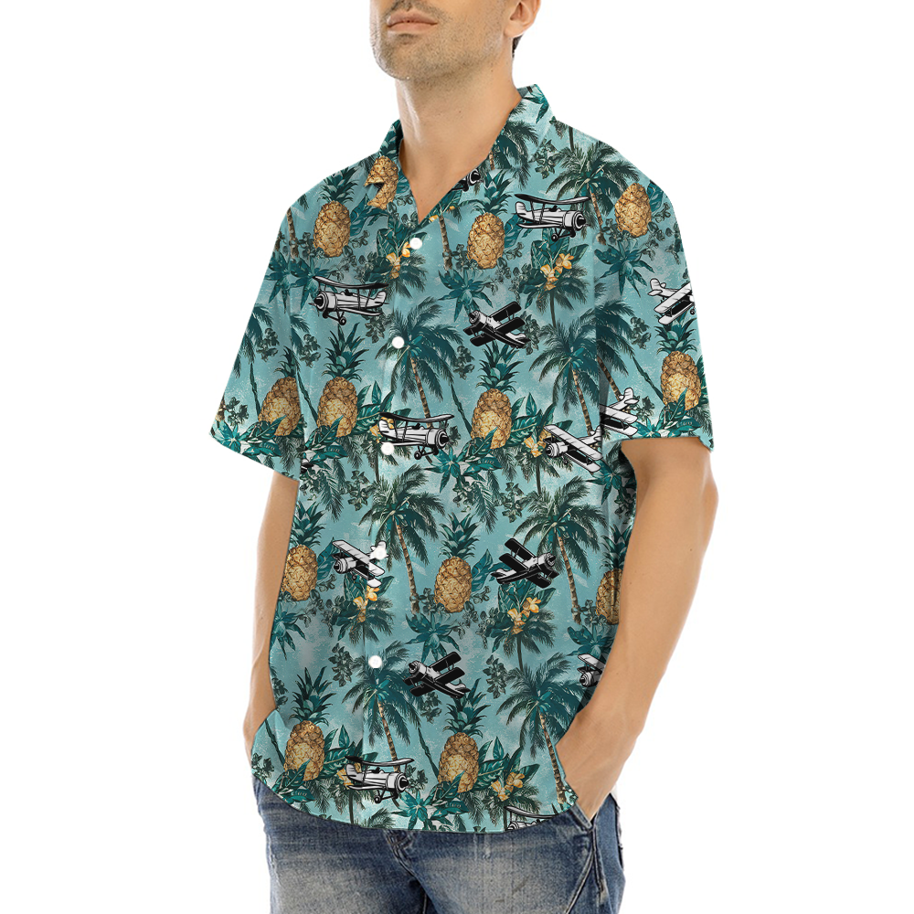Classic Pineapple Aircraft Green Hawaiian Shirt