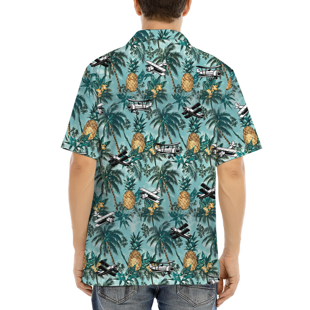 Classic Pineapple Aircraft Green Hawaiian Shirt