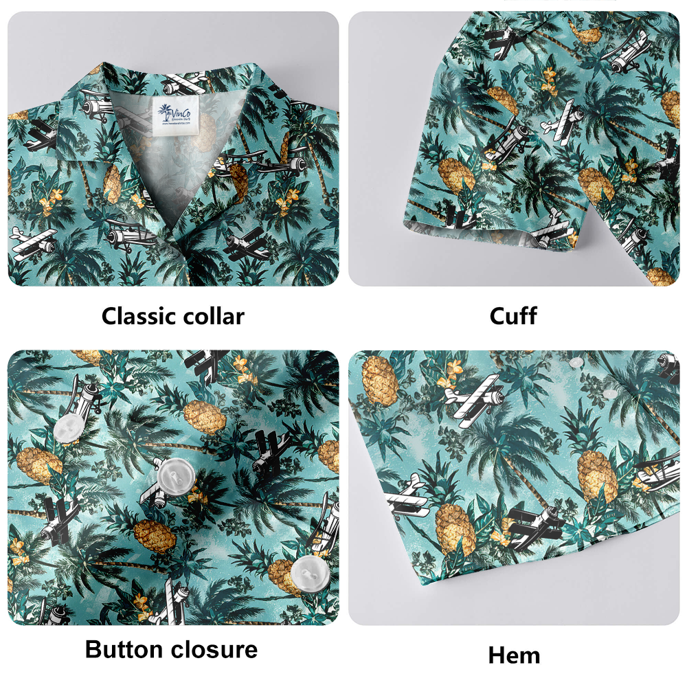 Classic Pineapple Aircraft Green Hawaiian Shirt