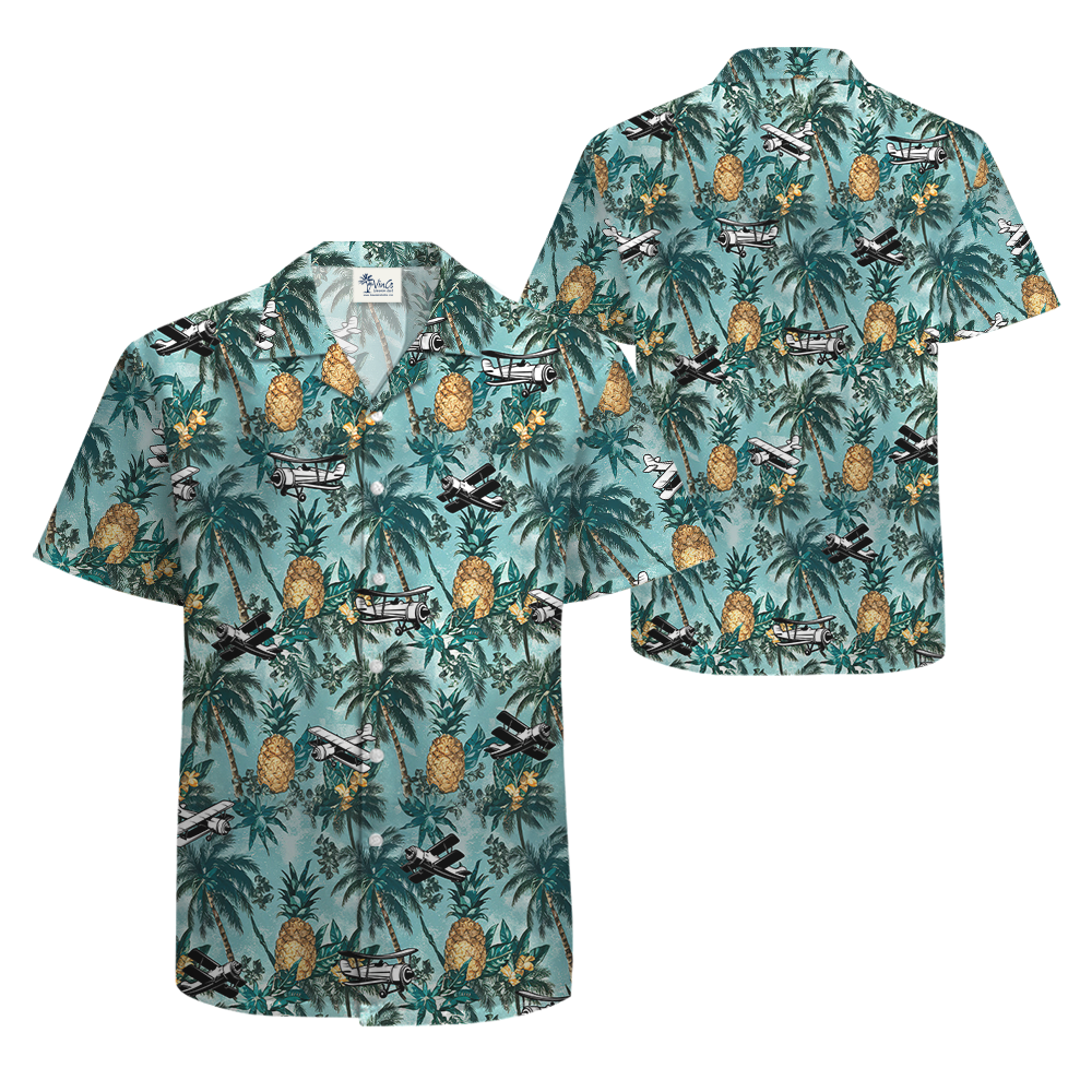 Classic Pineapple Aircraft Green Hawaiian Shirt