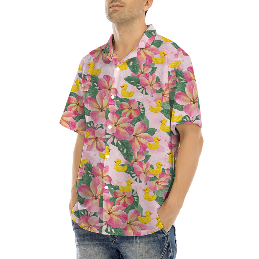 Floral Rubber Duck Pink Hawaiian Shirt