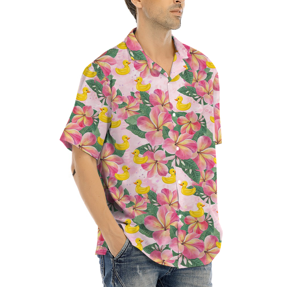 Floral Rubber Duck Pink Hawaiian Shirt