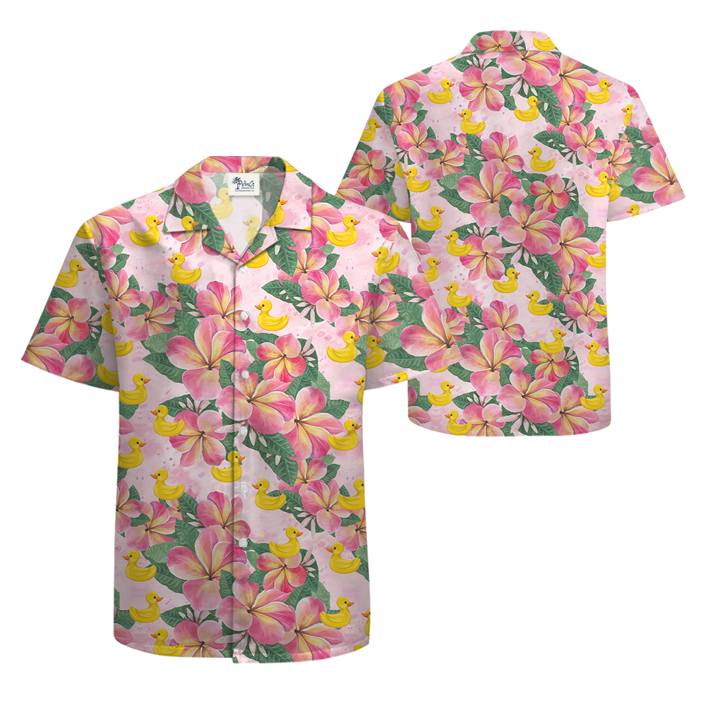 Floral Rubber Duck Pink Hawaiian Shirt