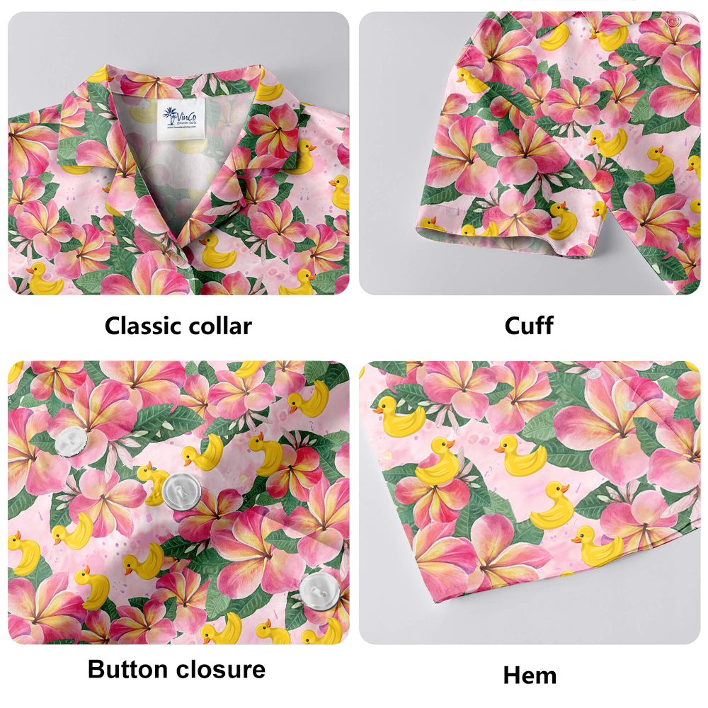 Floral Rubber Duck Pink Hawaiian Shirt