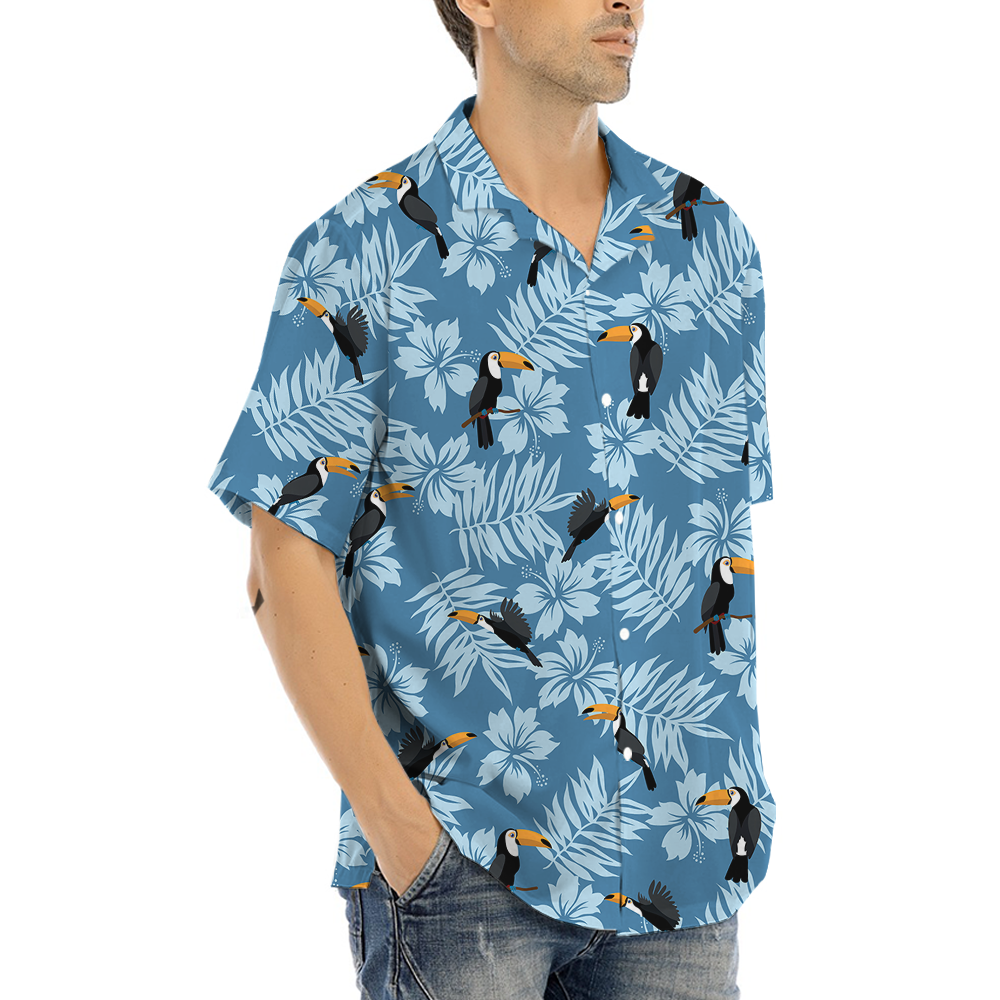 Toucan Floral Blue Hawaiian Shirt