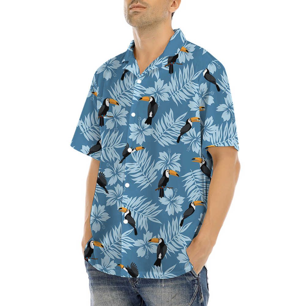 Toucan Floral Blue Hawaiian Shirt
