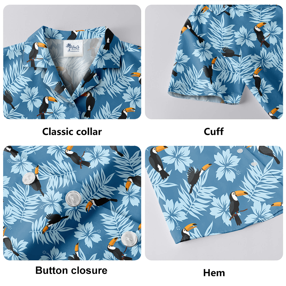 Toucan Floral Blue Hawaiian Shirt