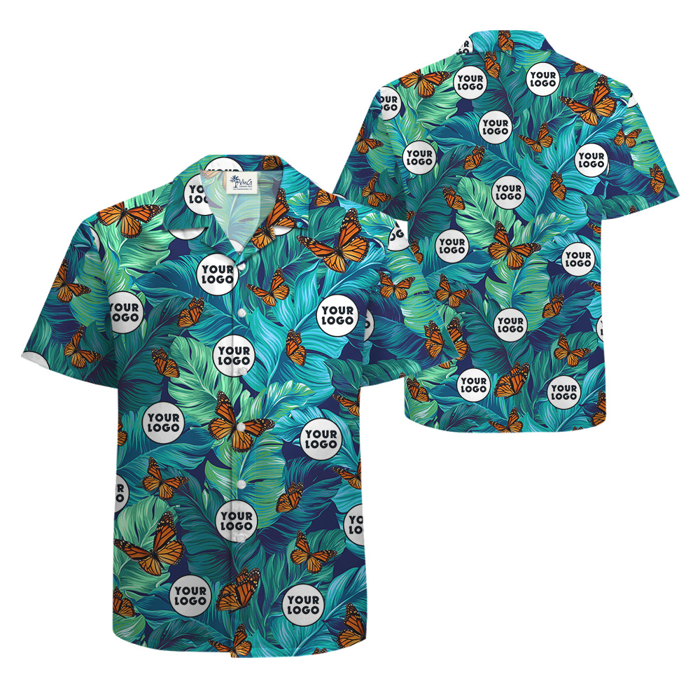 Tropical Butterflies Print Hawaiian Shirt Custom Logo