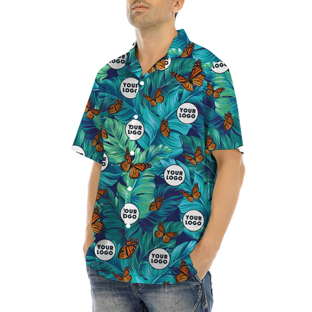 Tropical Butterflies Print Hawaiian Shirt Custom Logo