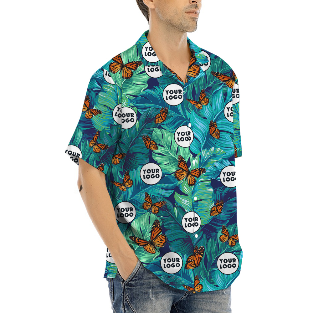 Tropical Butterflies Print Hawaiian Shirt Custom Logo
