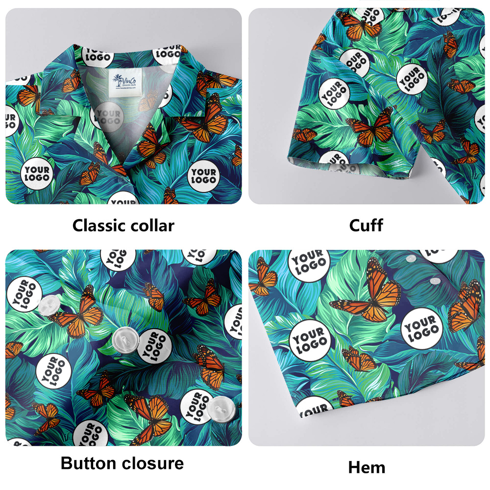 Tropical Butterflies Print Hawaiian Shirt Custom Logo