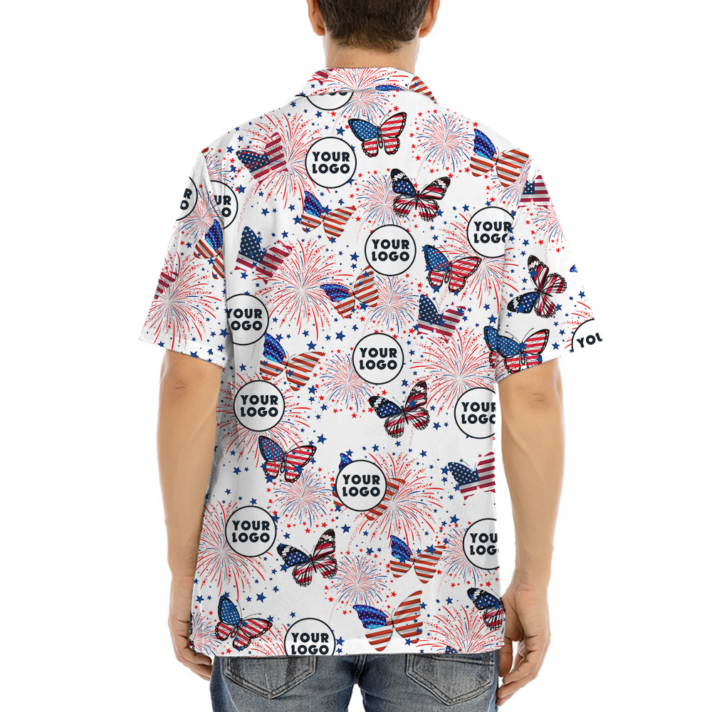 Butterflies American Flag Print Hawaiian Shirt Company Logo
