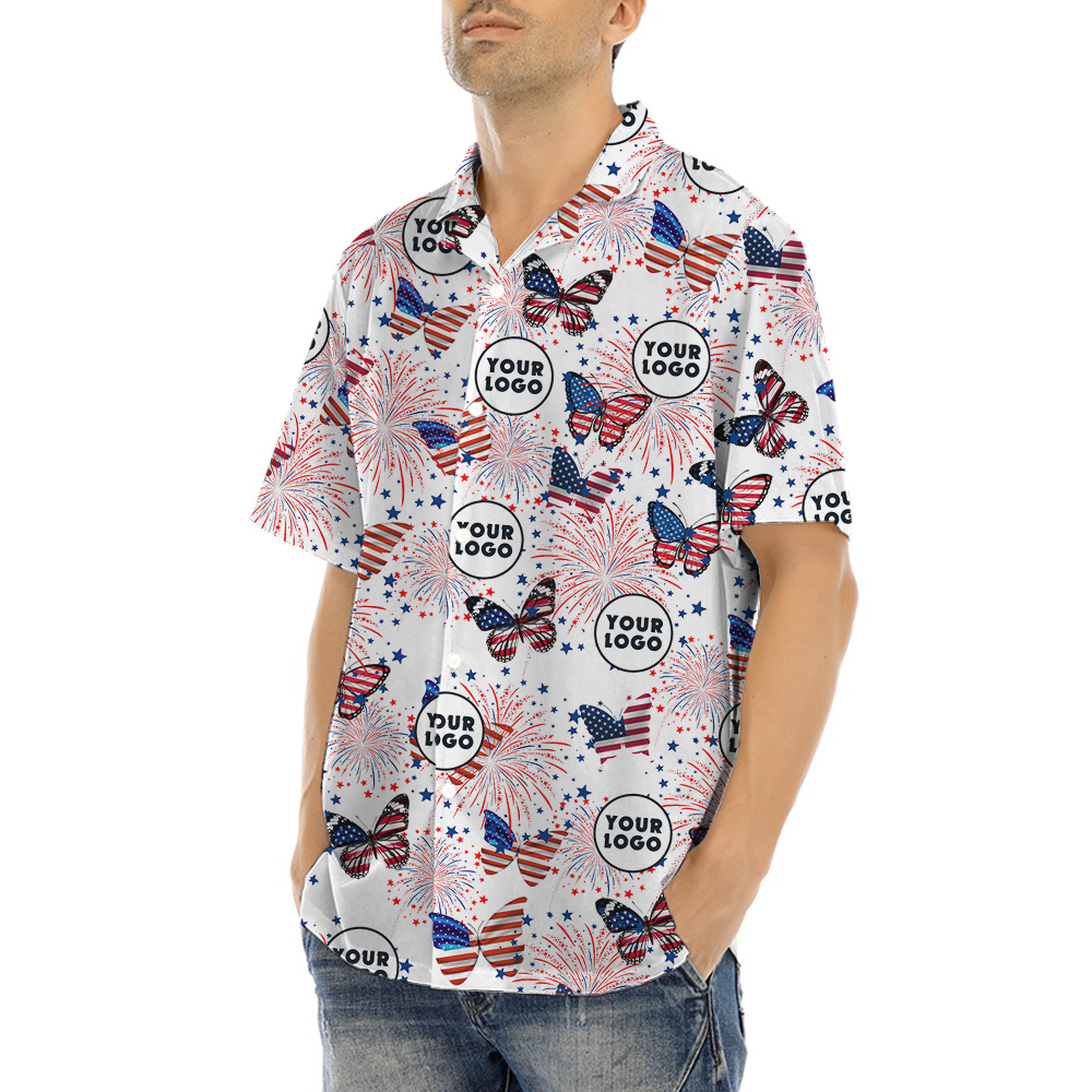 Butterflies American Flag Print Hawaiian Shirt Company Logo