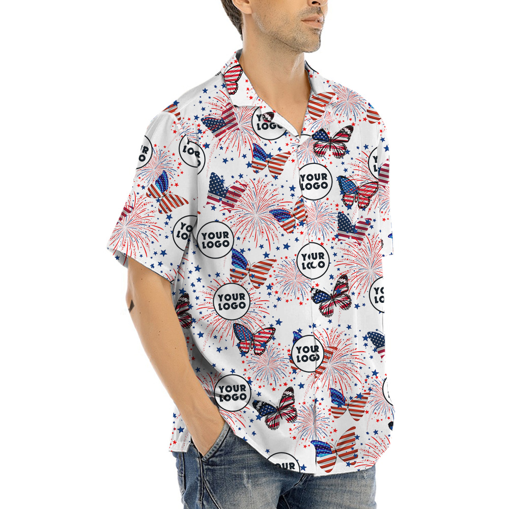 Butterflies American Flag Print Hawaiian Shirt Company Logo