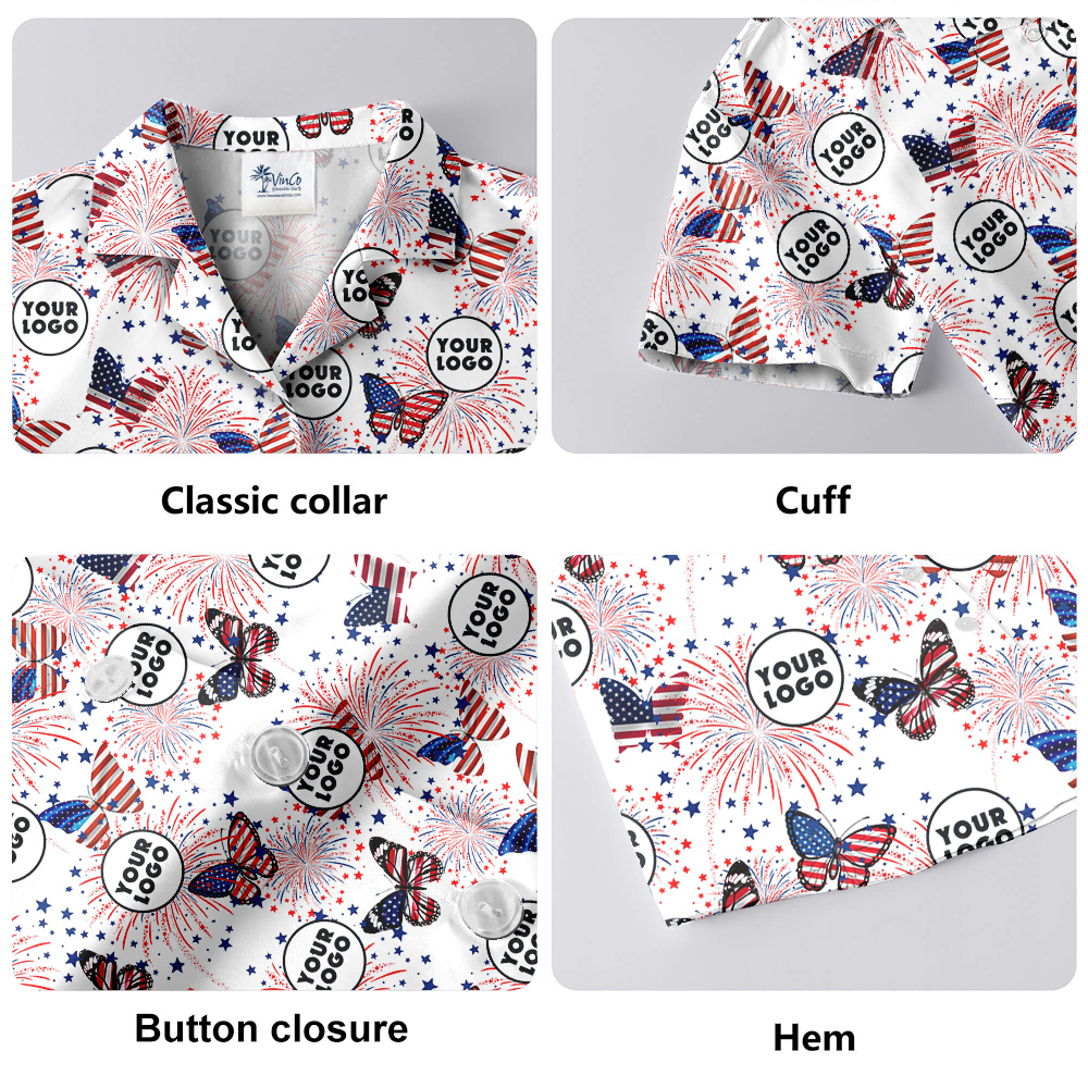 Butterflies American Flag Print Hawaiian Shirt Company Logo