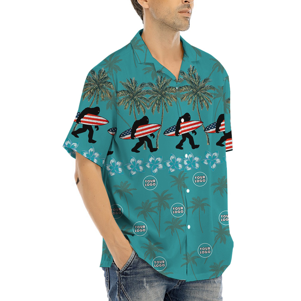 American Bigfoot Tropical Button Up Shirt Custom Logo Team