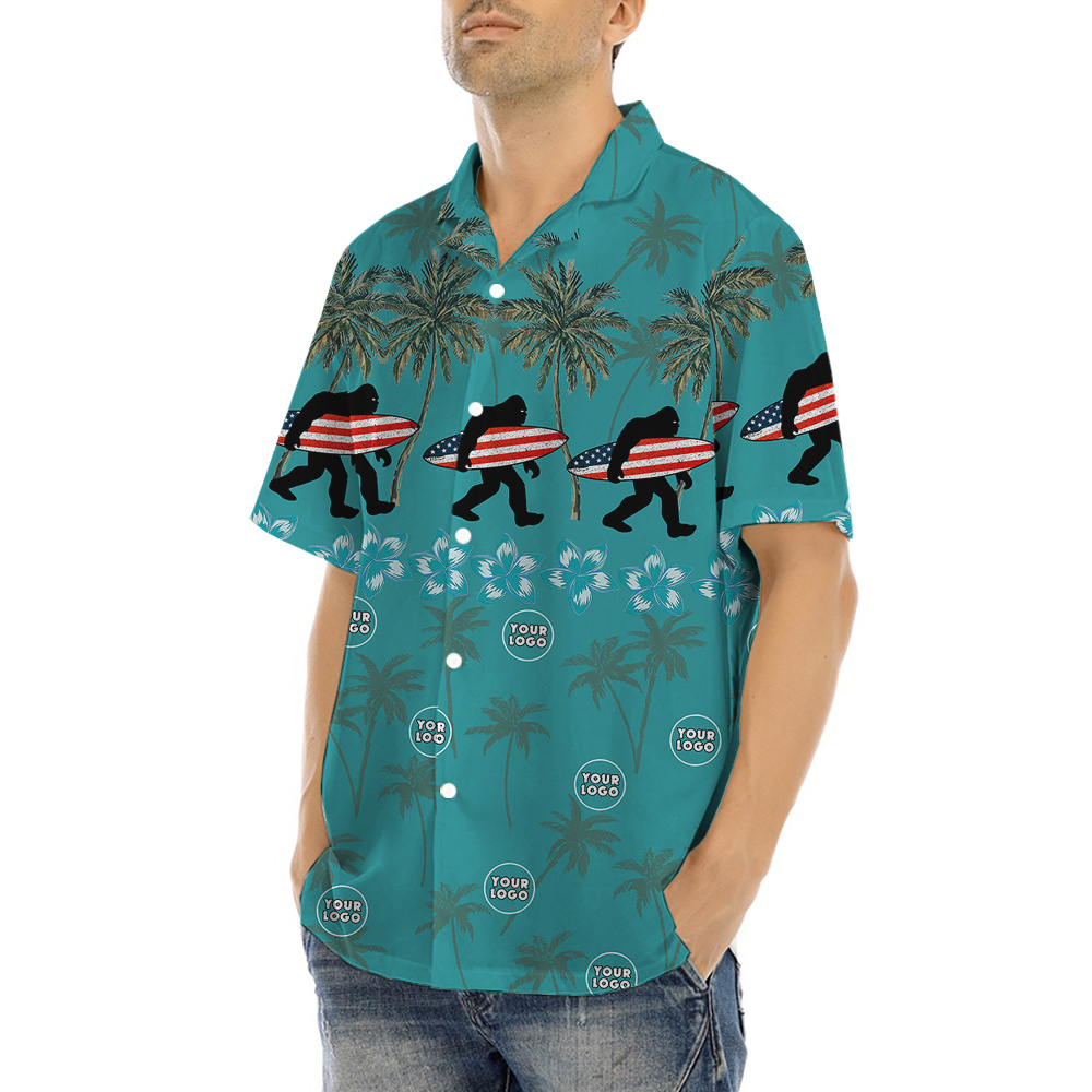 American Bigfoot Tropical Button Up Shirt Custom Logo Team