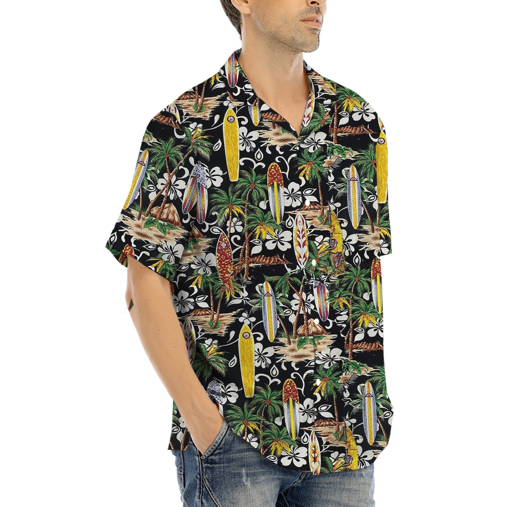 Vintage Surfing Board Tropical Islands Hawaiian Shirt