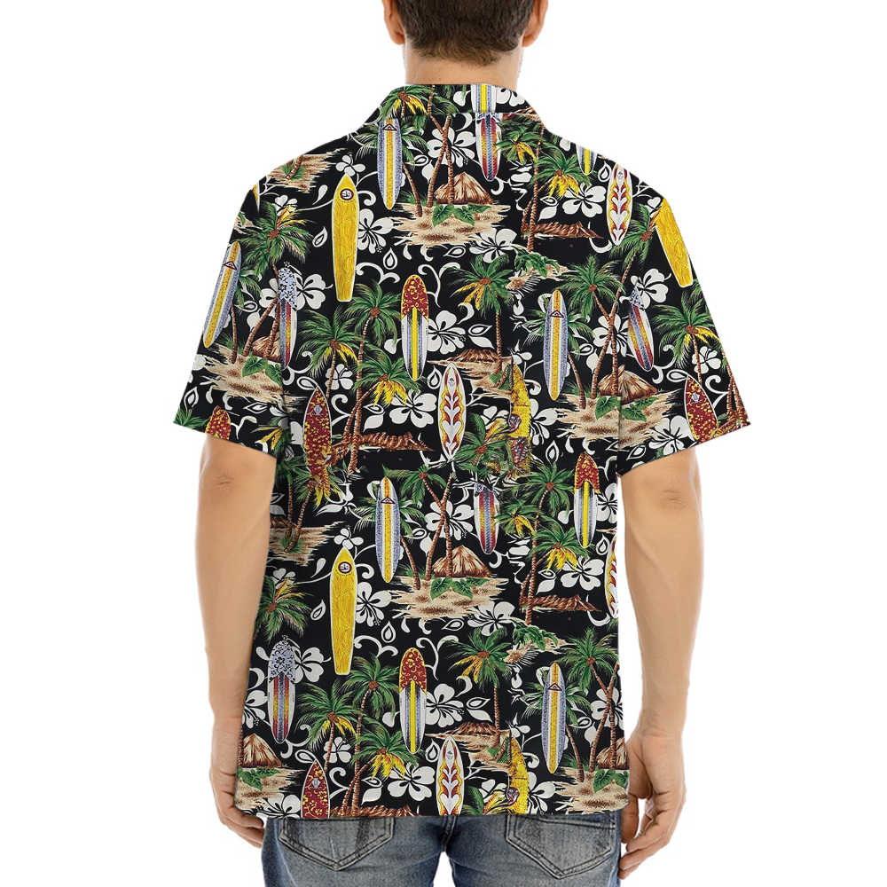 Vintage Surfing Board Tropical Islands Hawaiian Shirt