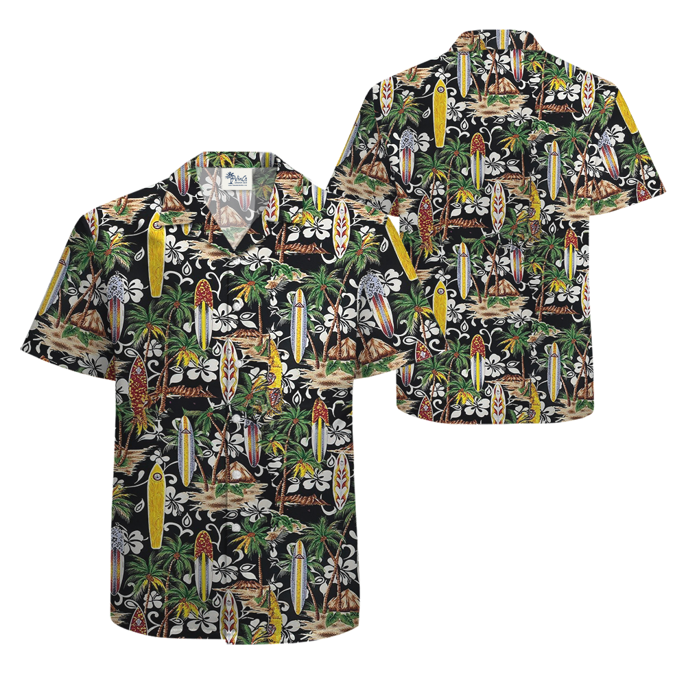 Vintage Surfing Board Tropical Islands Hawaiian Shirt