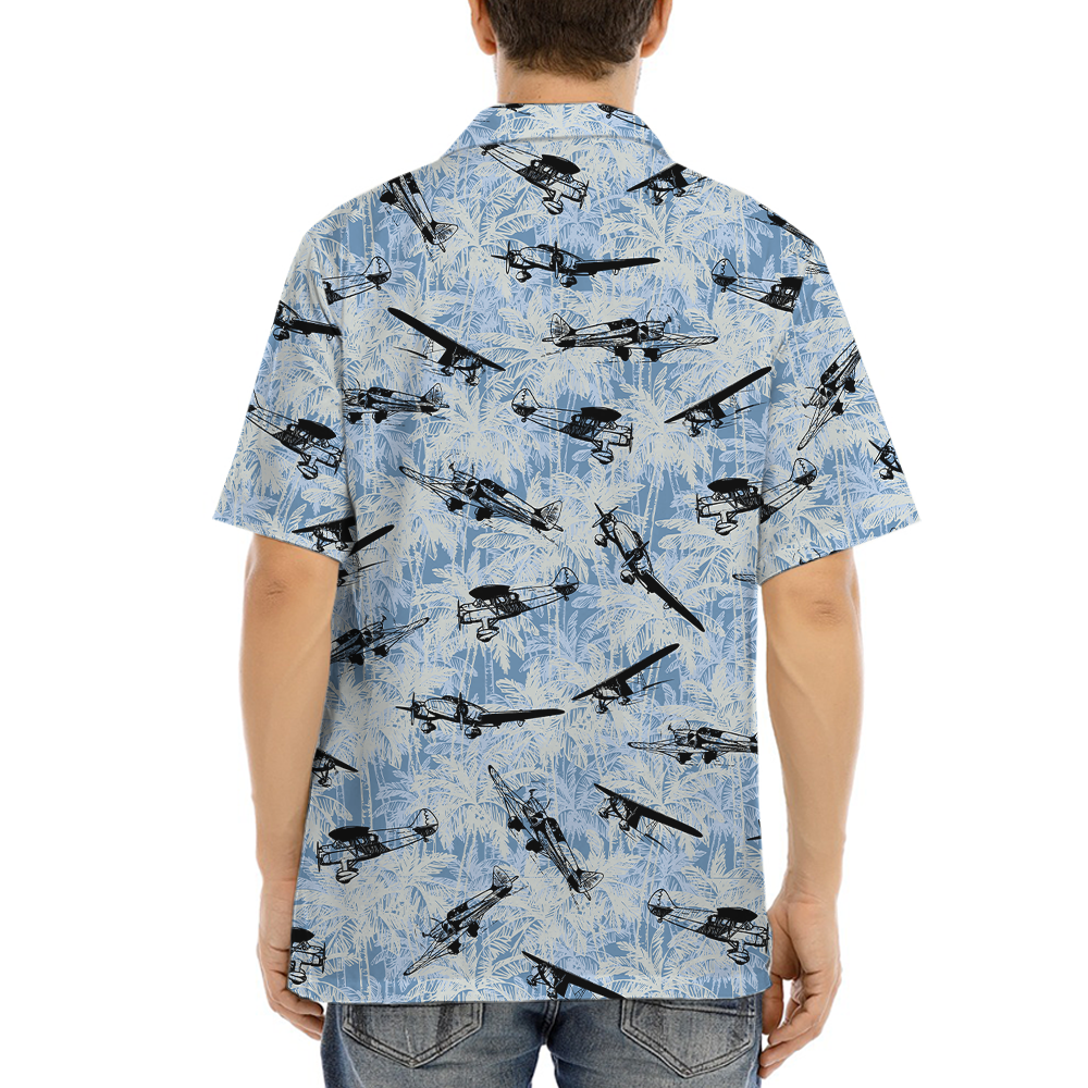 Aircraft Blue Palm Tree Hawaiian Shirt