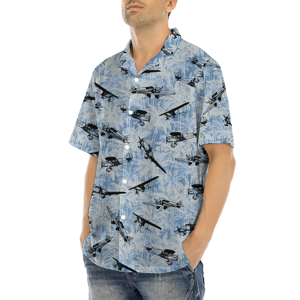 Aircraft Blue Palm Tree Hawaiian Shirt