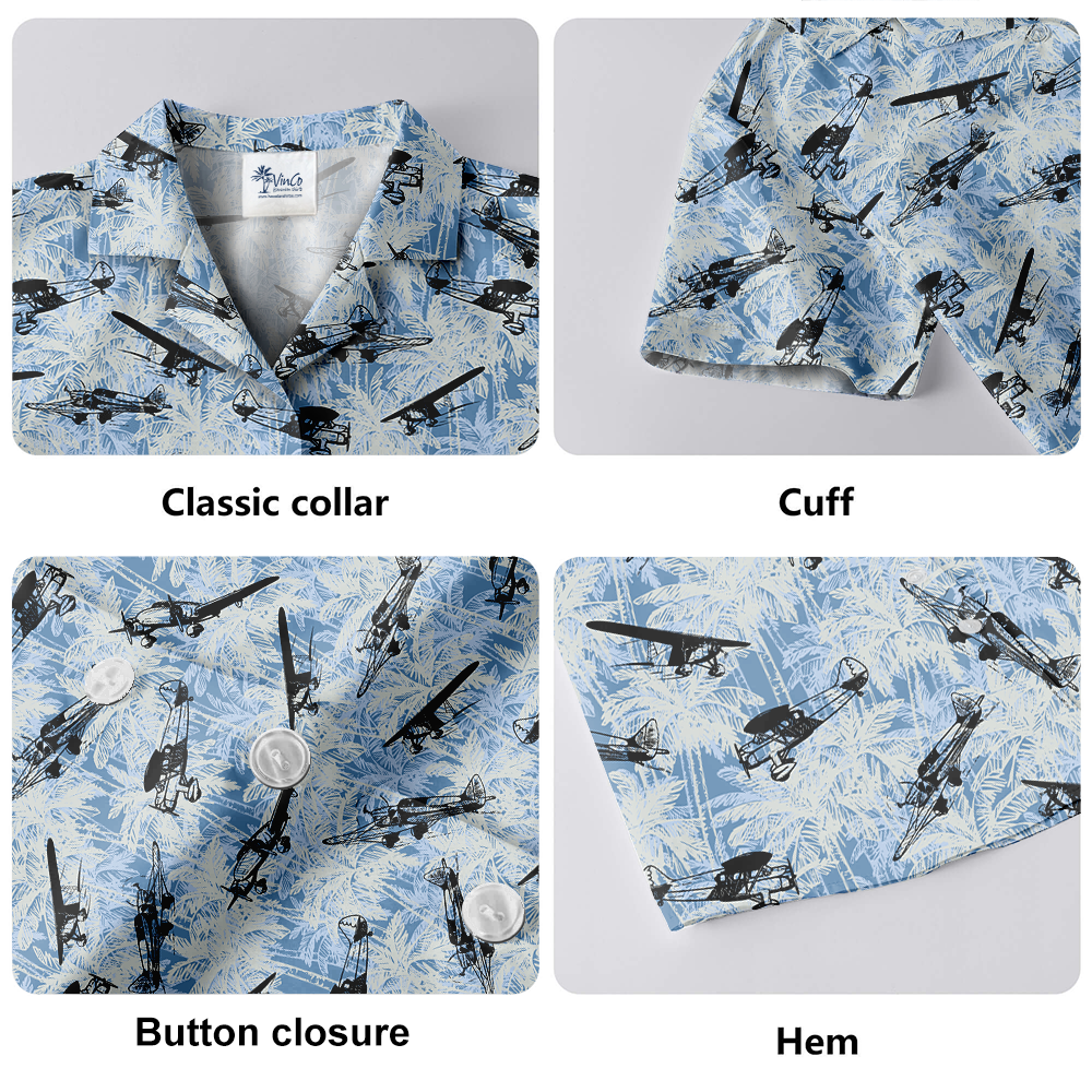 Aircraft Blue Palm Tree Hawaiian Shirt