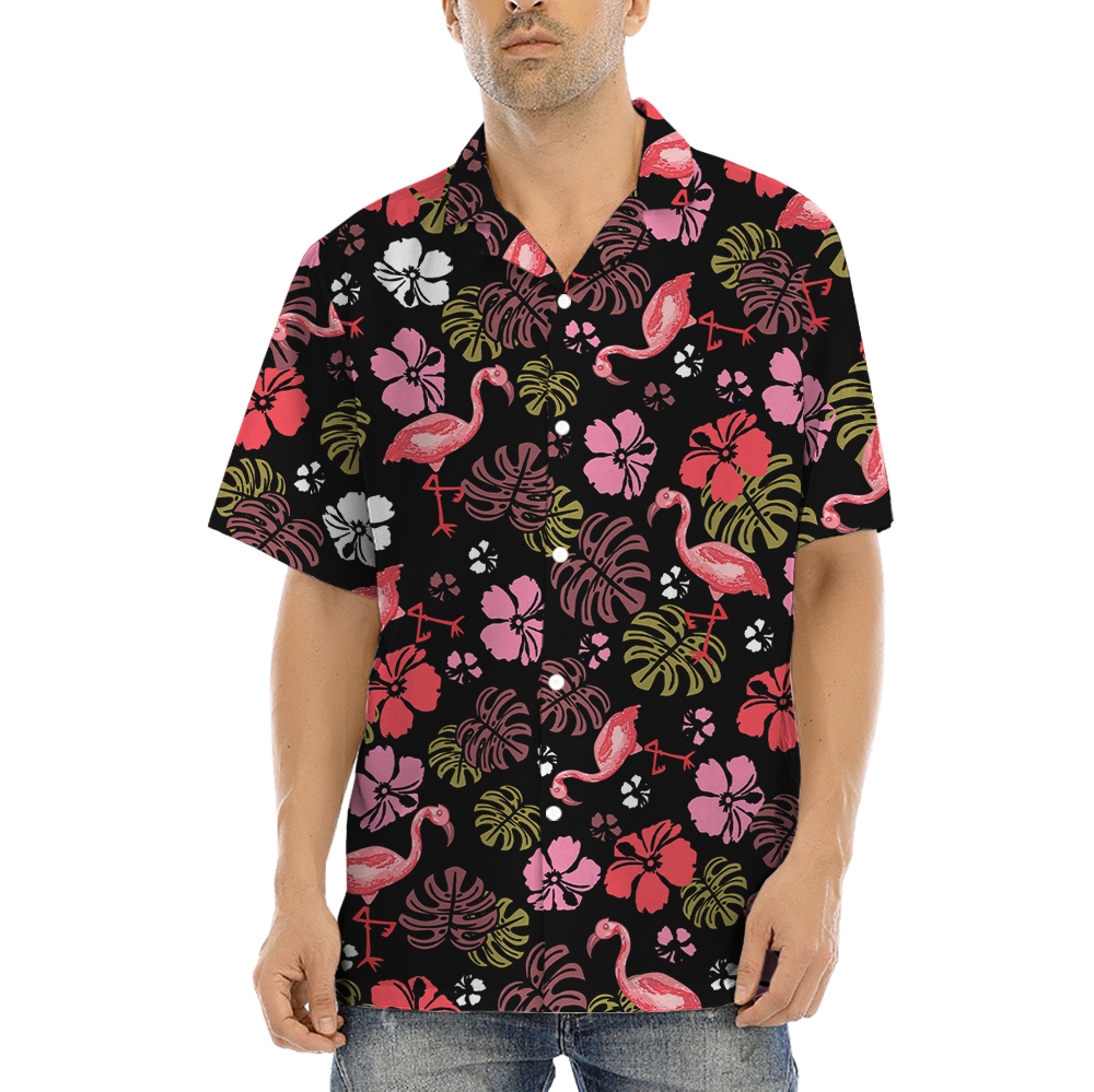 Vintage Flamingo Black Floral Hawaiian Shirt - variant image 1