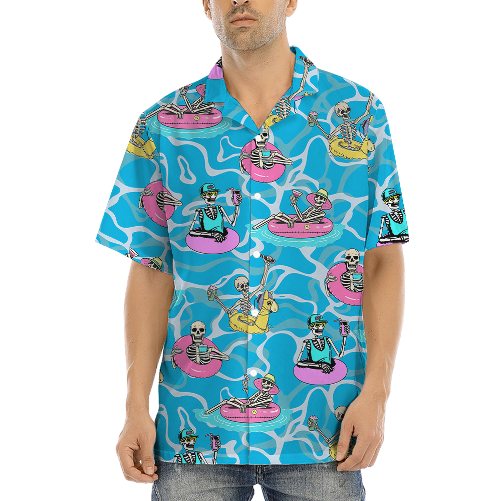 Funny Skeleton On Swimming Pool Hawaiian Shirt - variant image 1