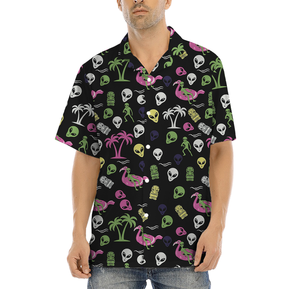 Classic Alien Tiki Black Hawaiian Shirt - variant image 1