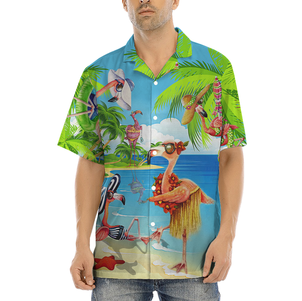 Funny Bikini Flamingo Hawaiian Shirt - variant image 1