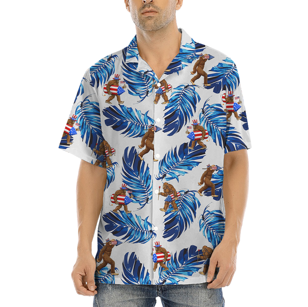 Patriotic Sasquatch Blue Tropical Hawaiian Shirt - variant image 1