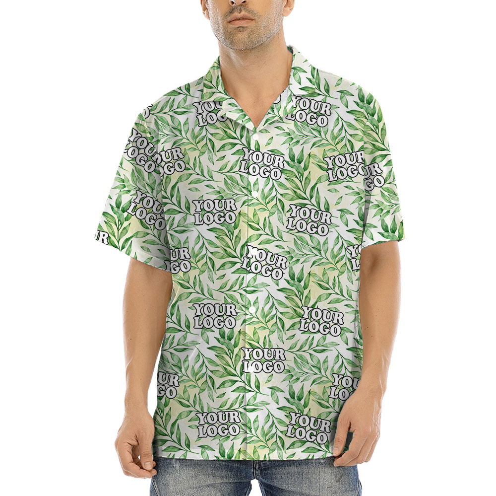 Green Leaves Motif Tropical Button Up Shirt Custom Picture - variant image 1