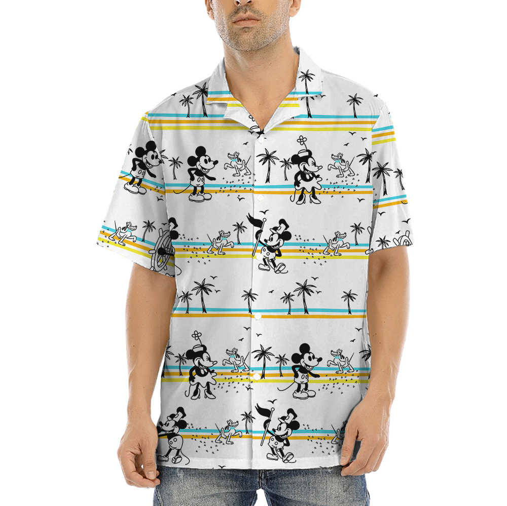 Playful Mickey Minnie Palm Tree Hawaiian Shirt - variant image 1
