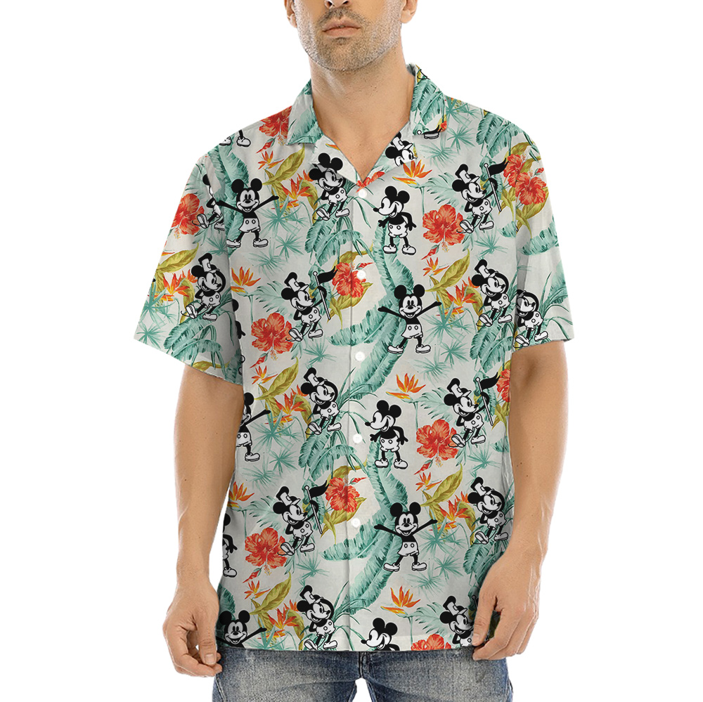 Happy Mickey Steamboat Willie Green Tropical Shirt - variant image 1