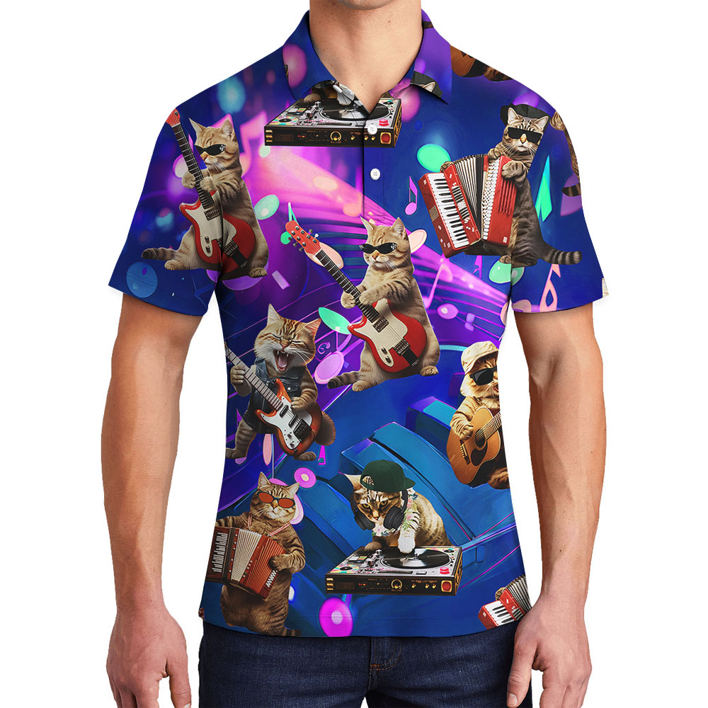 Funny Music Cat Men's Polo Golf Shirt - variant image 1