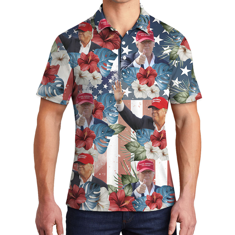Donald Trump Hibiscus Men's Collared Polo Shirt - variant image 1