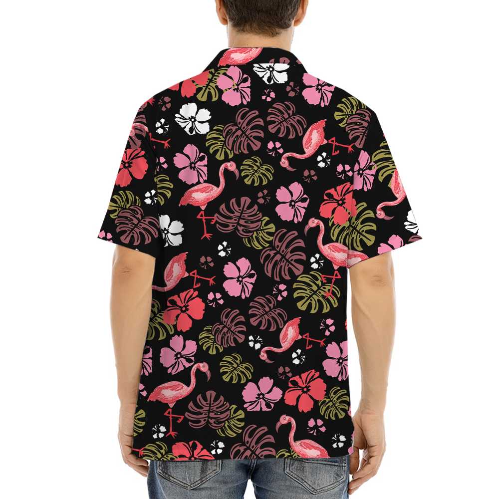 Vintage Flamingo Black Floral Hawaiian Shirt