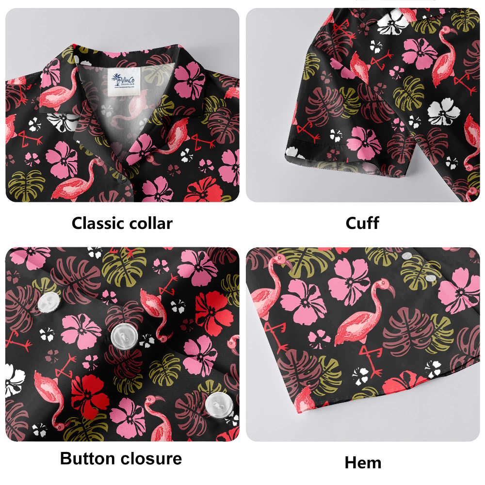 Vintage Flamingo Black Floral Hawaiian Shirt