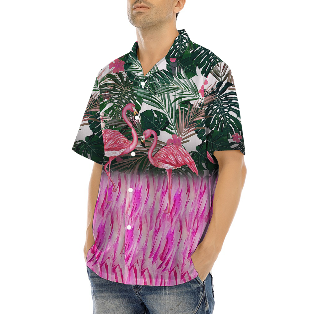 Flamingo Tropical Hawaiian Button Up Shirt